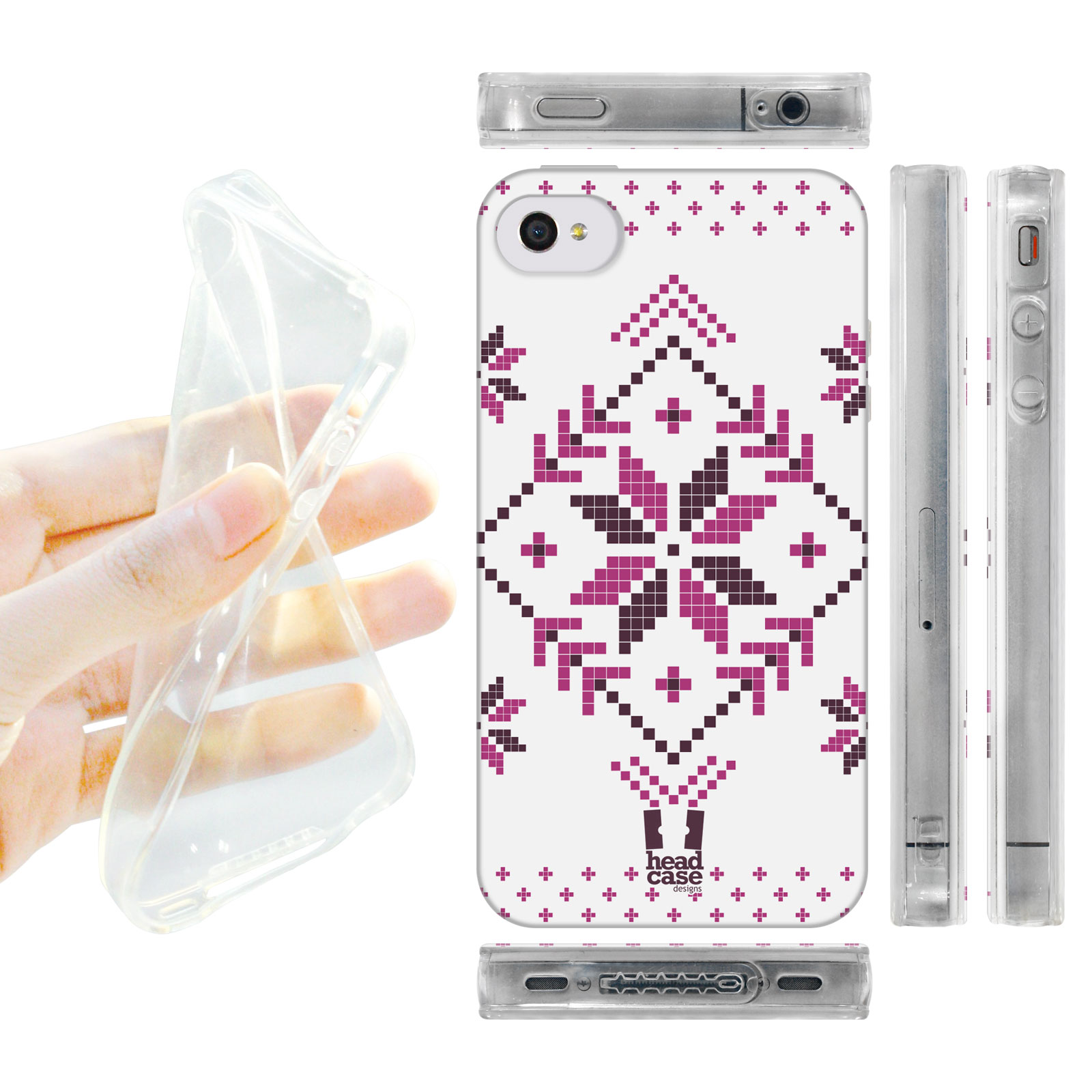 HEAD CASE silikonový obal na mobil Iphone 4/4S Vzor zima fialová vločka bílé pozadí