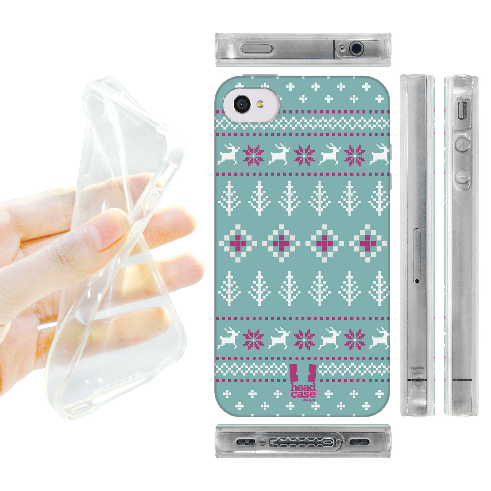 HEAD CASE silikonový obal na mobil Iphone 4/4S Vzor zima modrá a fialová zima pruhy