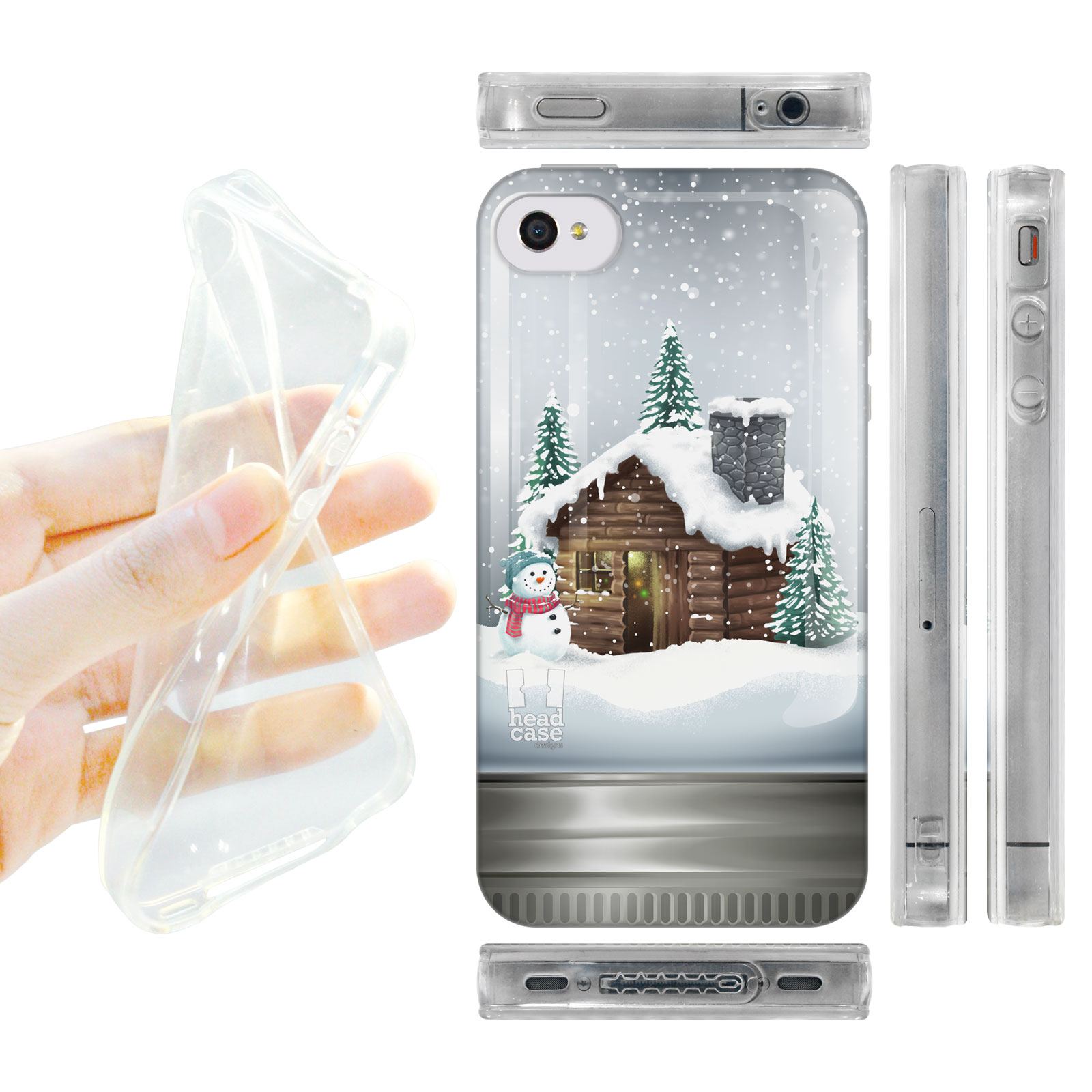 HEAD CASE silikonový obal na mobil Iphone 4/4S vánoční koule chatrč hnědá barva