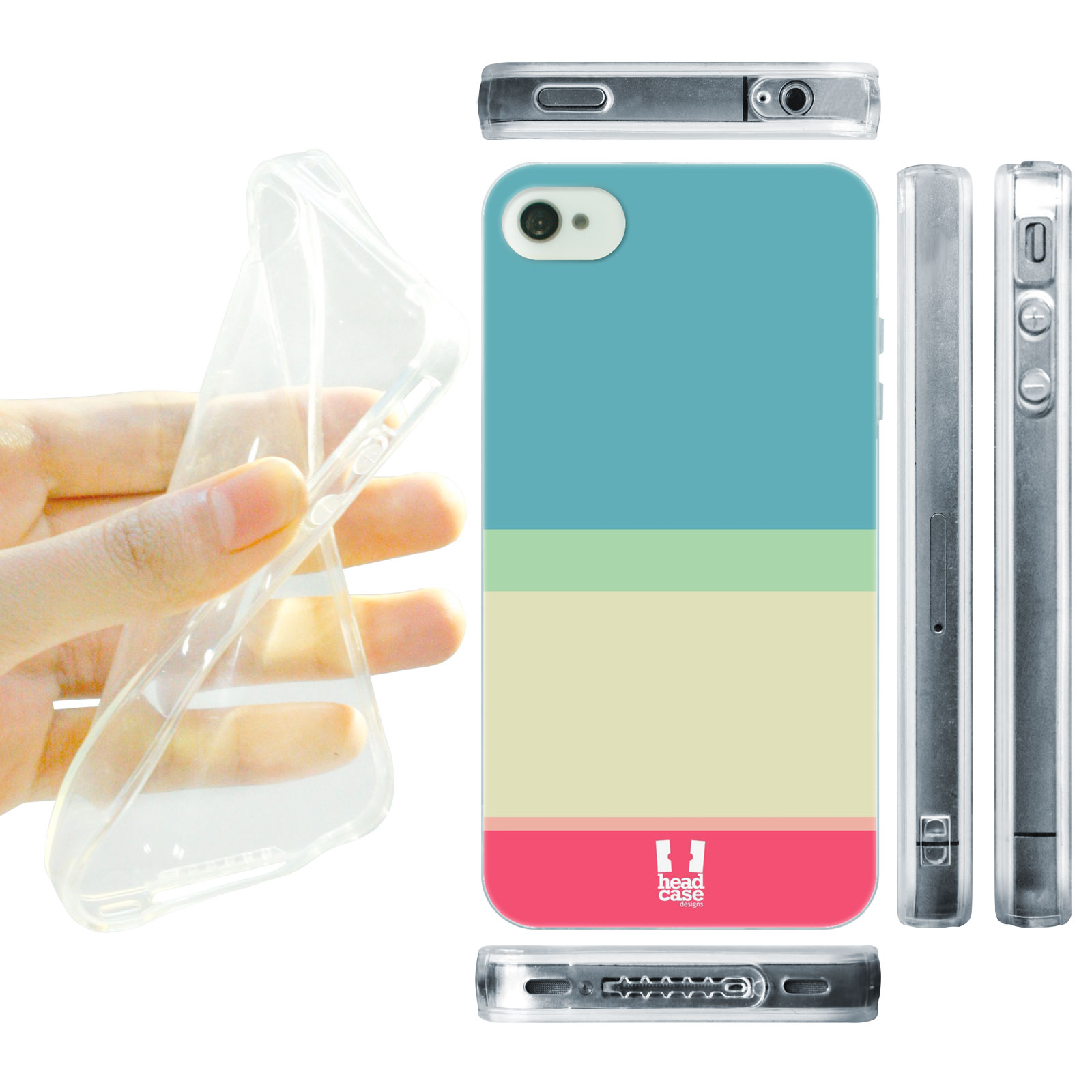 HEAD CASE silikonový obal na mobil Iphone 4/4S barevné pruhy modrá a růžová