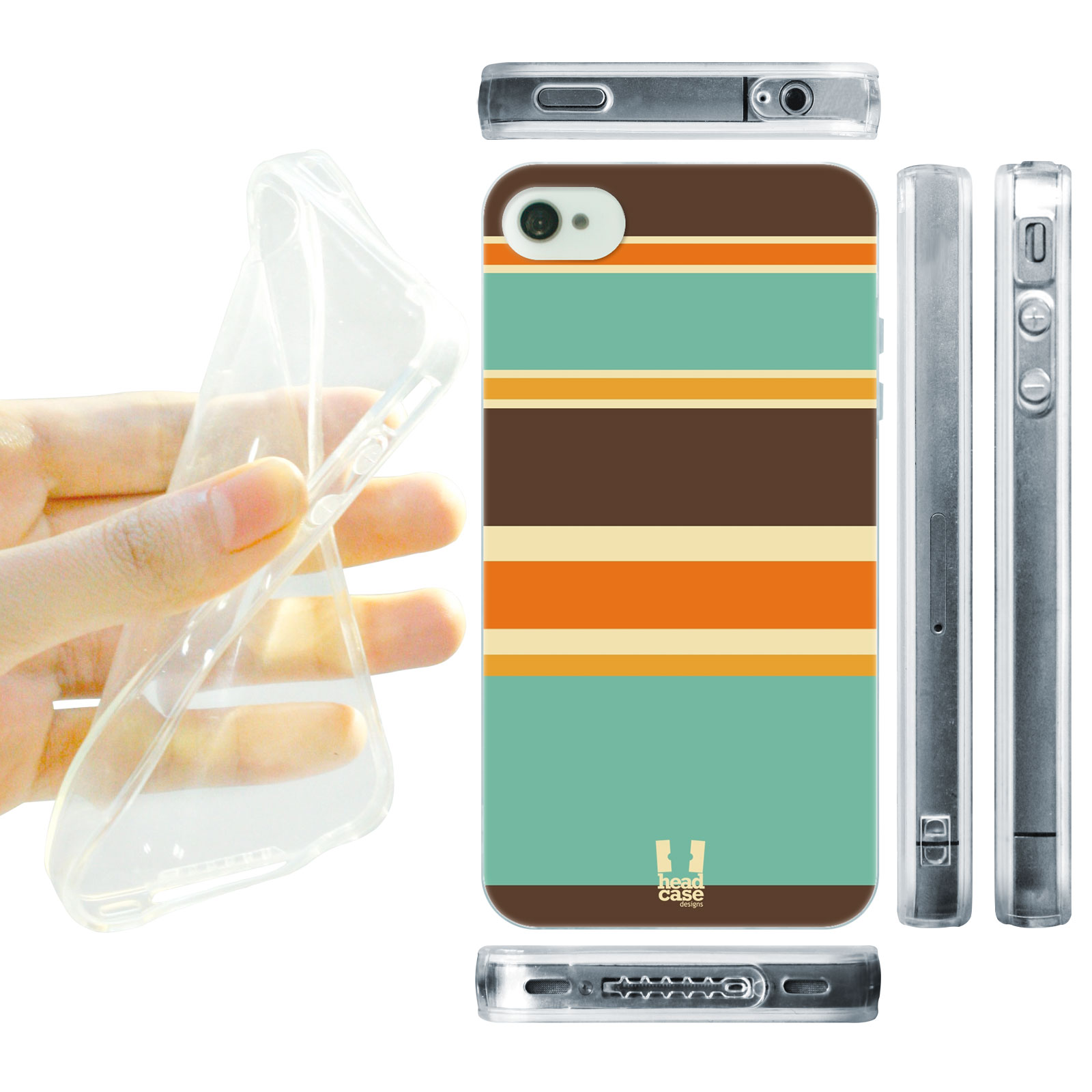 HEAD CASE silikonový obal na mobil Iphone 4/4S barevné pruhy hnědá a oranžová