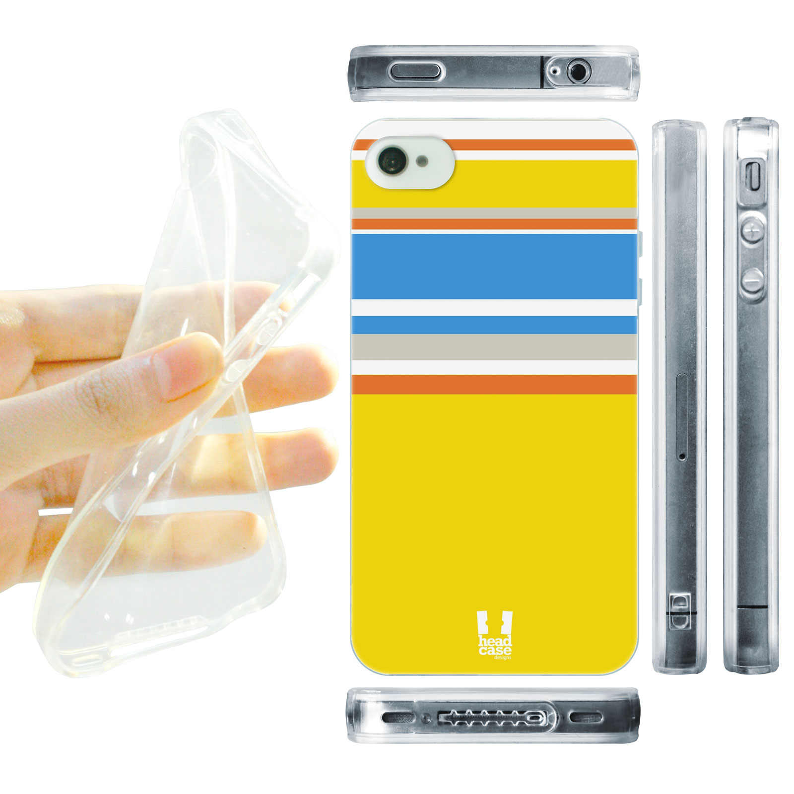 HEAD CASE silikonový obal na mobil Iphone 4/4S barevné pruhy žlutá modrá pláž