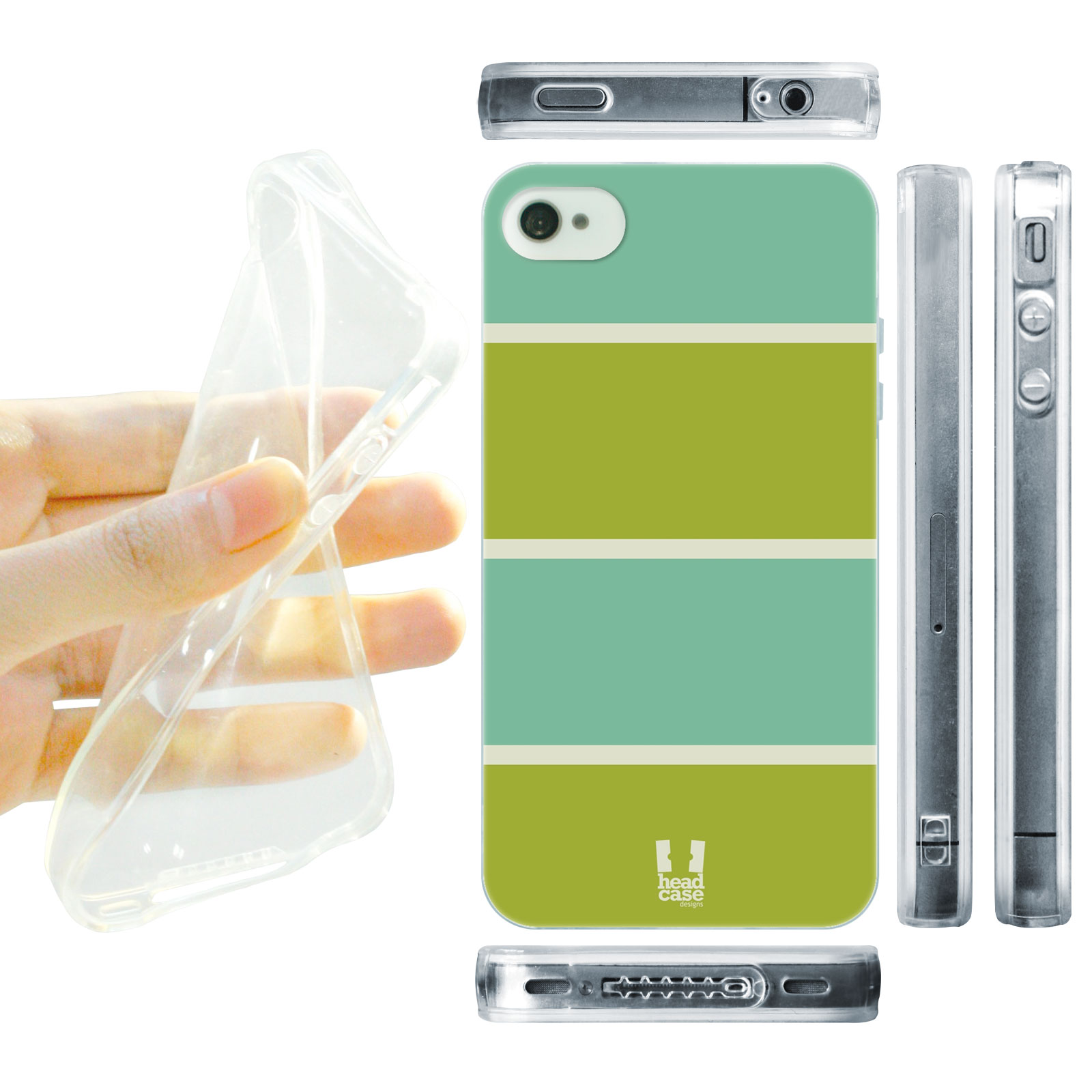 HEAD CASE silikonový obal na mobil Iphone 4/4S barevné pruhy tyrkysová a zelená