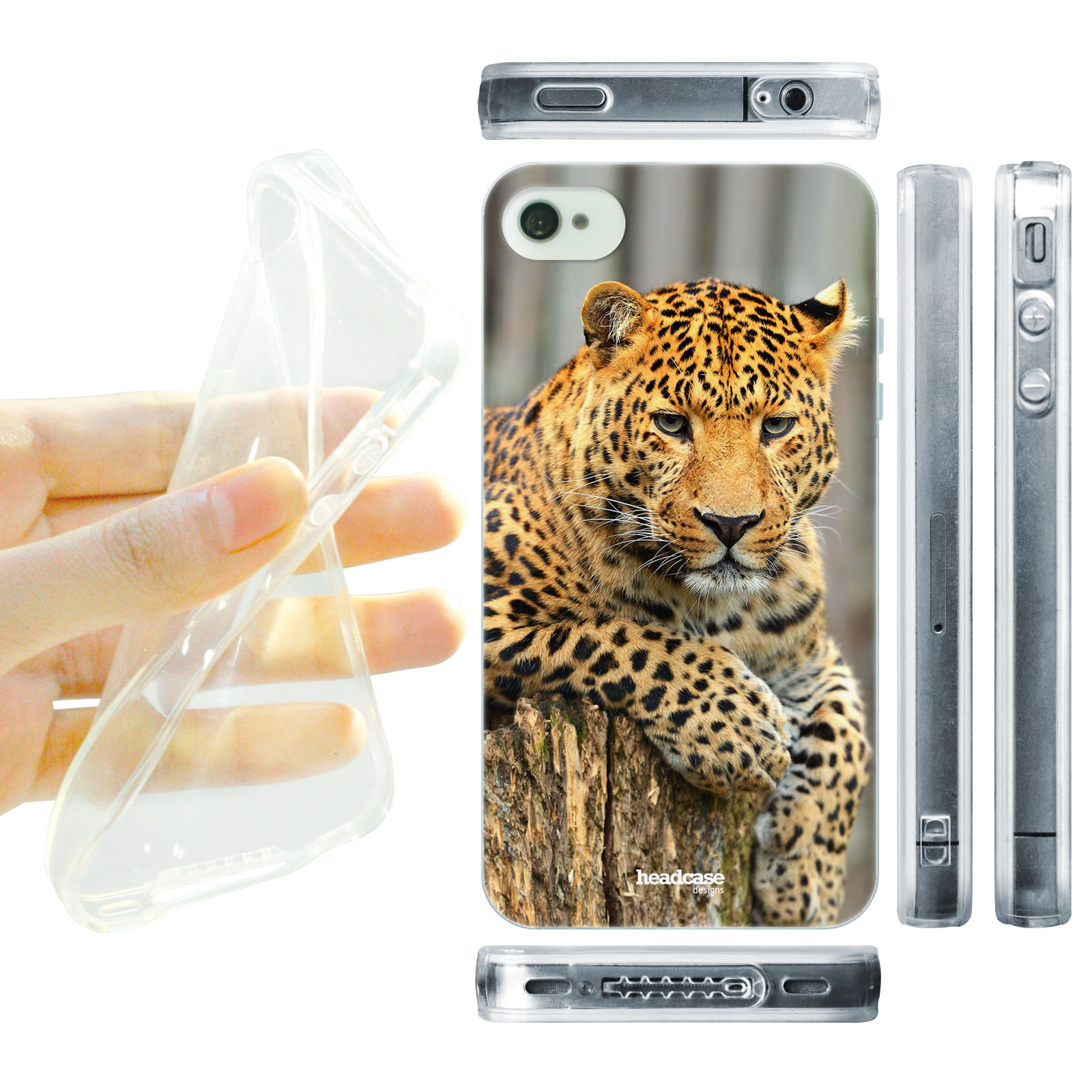 HEAD CASE silikonový obal na mobil Iphone 4/4S divočina leopard tvář portrét žlutá foto