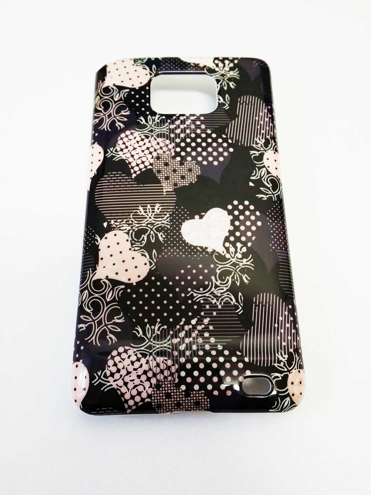 Obal pevný Samsung i9100 Galaxy S2 srdíčka černá a růžová