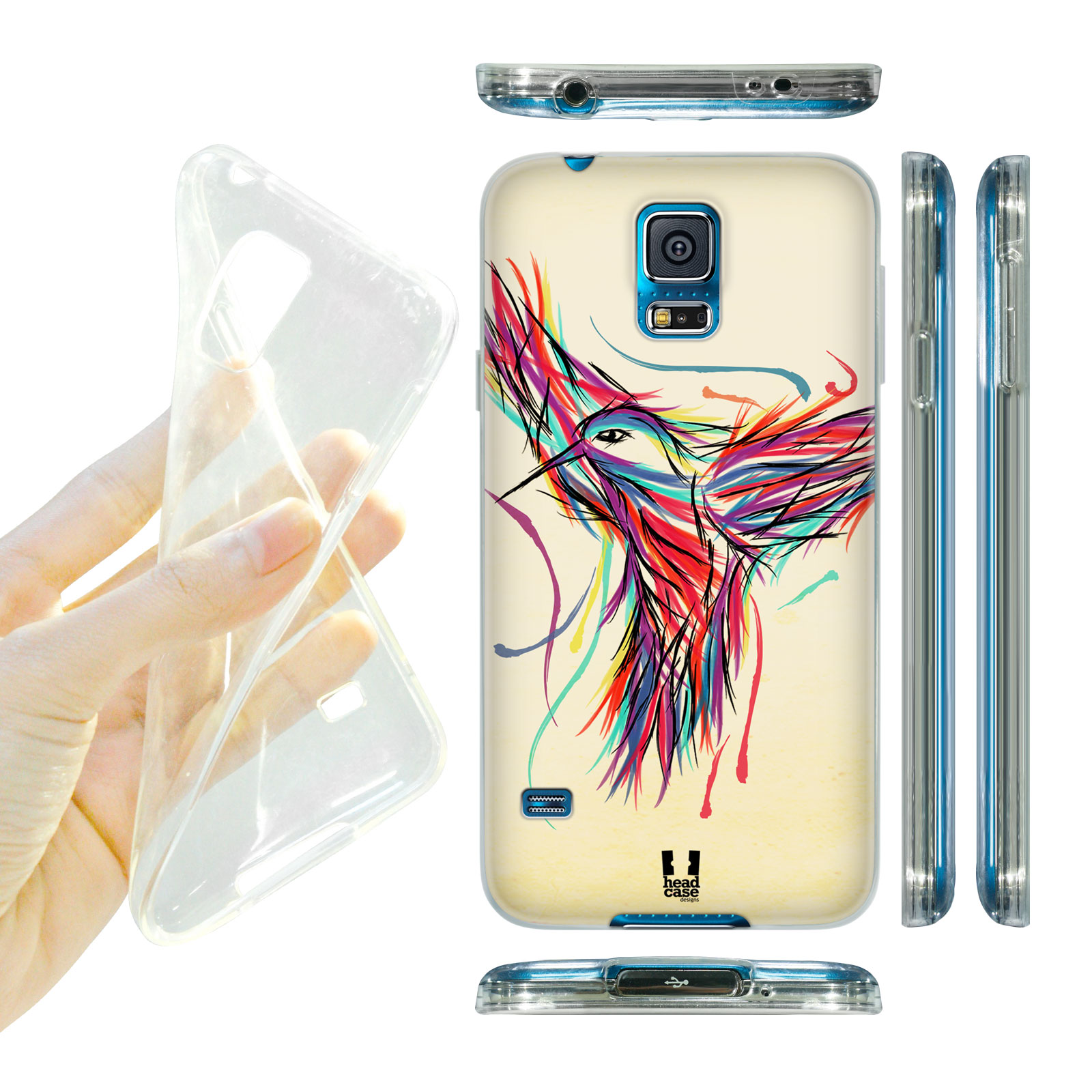 HEAD CASE silikonový obal na mobil Samsung galaxy S5 barevná kresba kolibřík