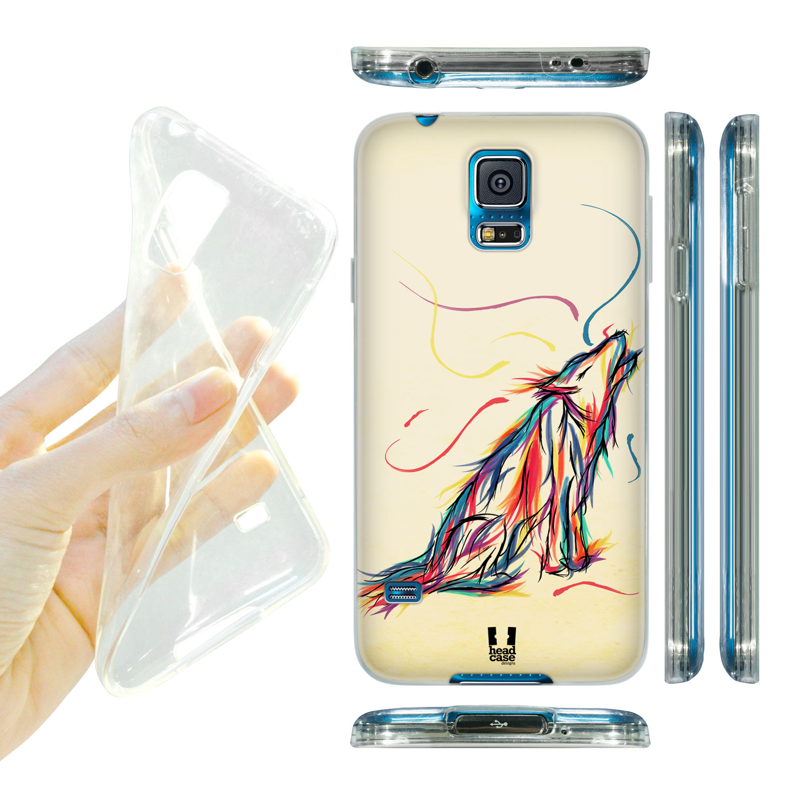 HEAD CASE silikonový obal na mobil Samsung galaxy S5 barevná kresba vlk