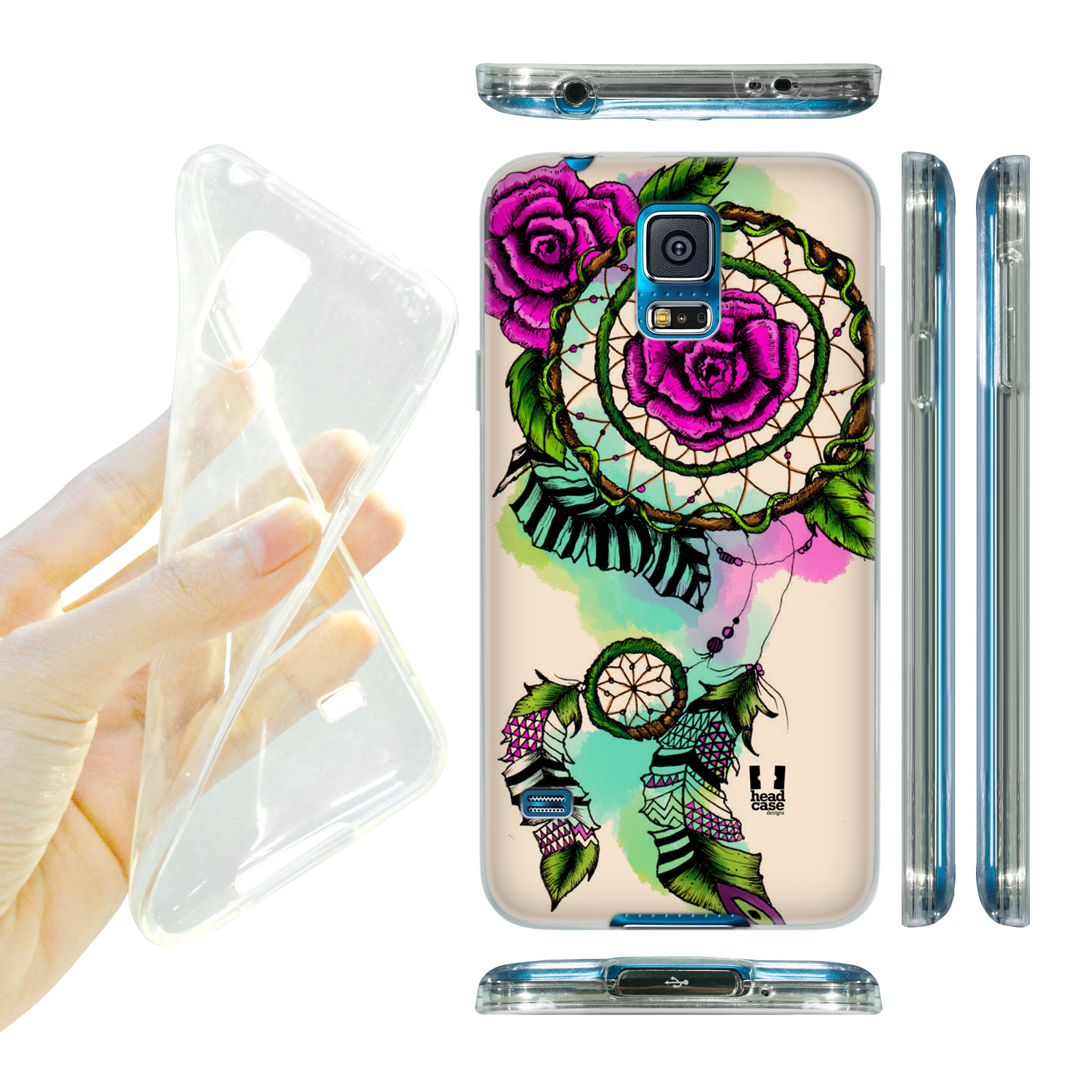HEAD CASE silikonový obal na mobil Samsung galaxy S5 lapač snů květina růžová