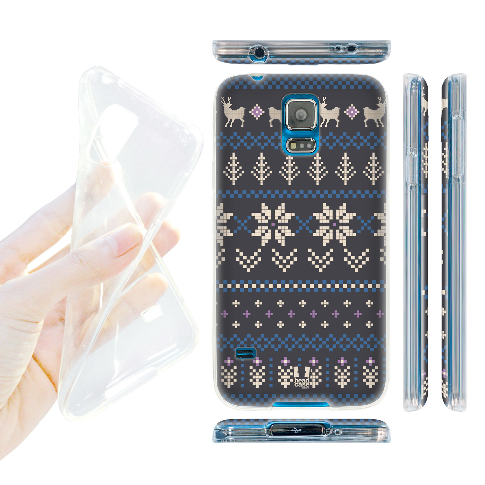 HEAD CASE silikonový obal na mobil Samsung galaxy S5 zimní motiv modrá a šedá