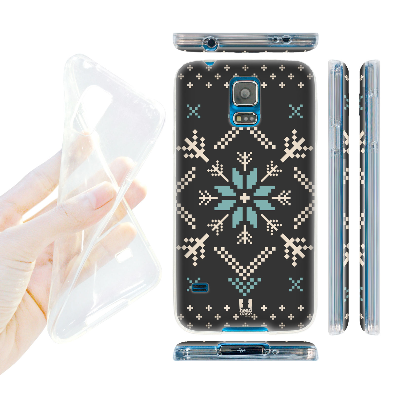 HEAD CASE silikonový obal na mobil Samsung galaxy S5 zimní motiv modrá vločka