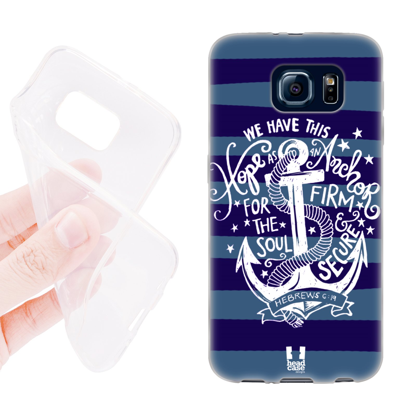 HEAD CASE silikonový obal na mobil Samsung galaxy S6 kotva modrá naděje pruhy