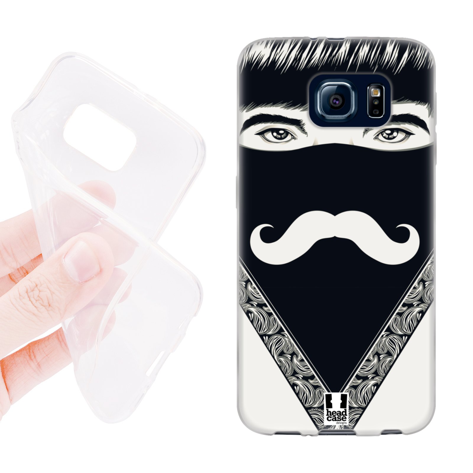 HEAD CASE silikonový obal na mobil Samsung galaxy S6 šátek knírek černá a bílá