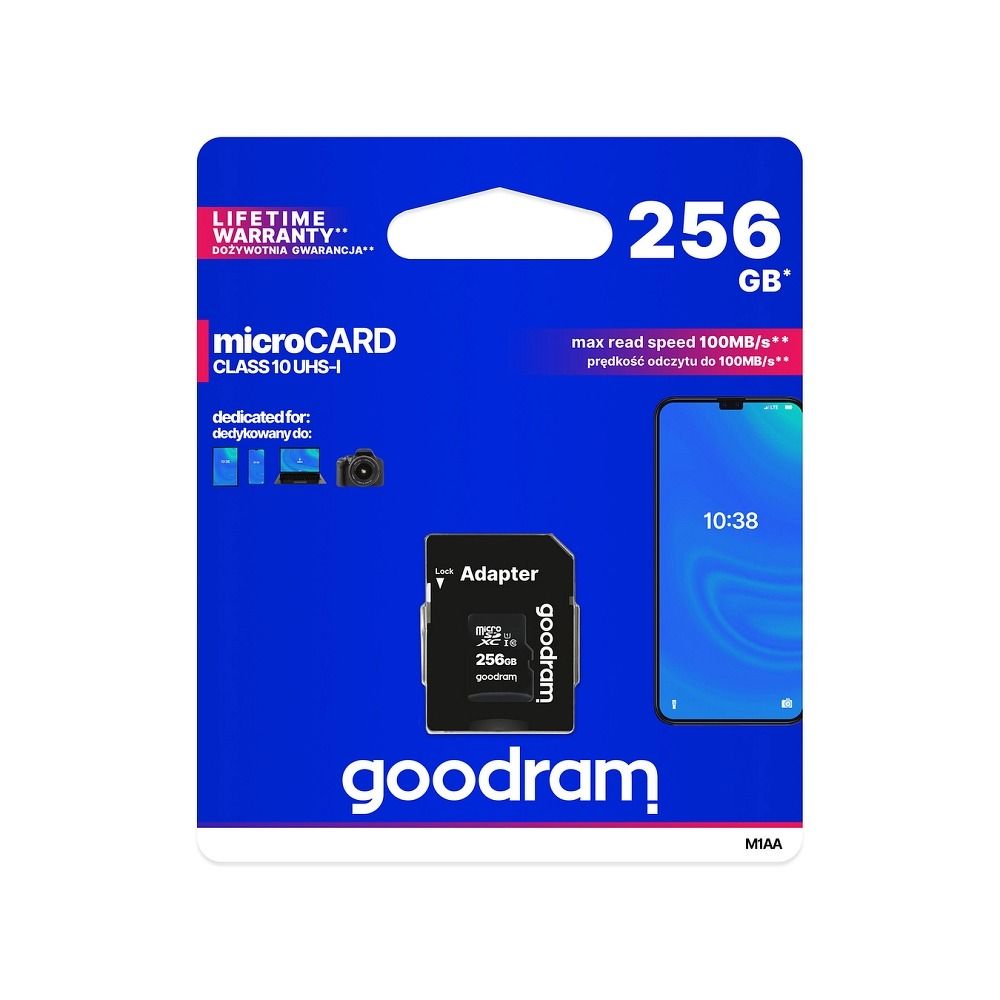 Micro SD karta Goodram Class 10 UHS / 100MB/s s adaptérem 256 GB