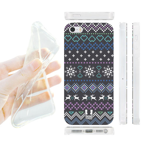 HEAD CASE silikonový obal na mobil Iphone 5/5S modrá a šedá vločky vánoční