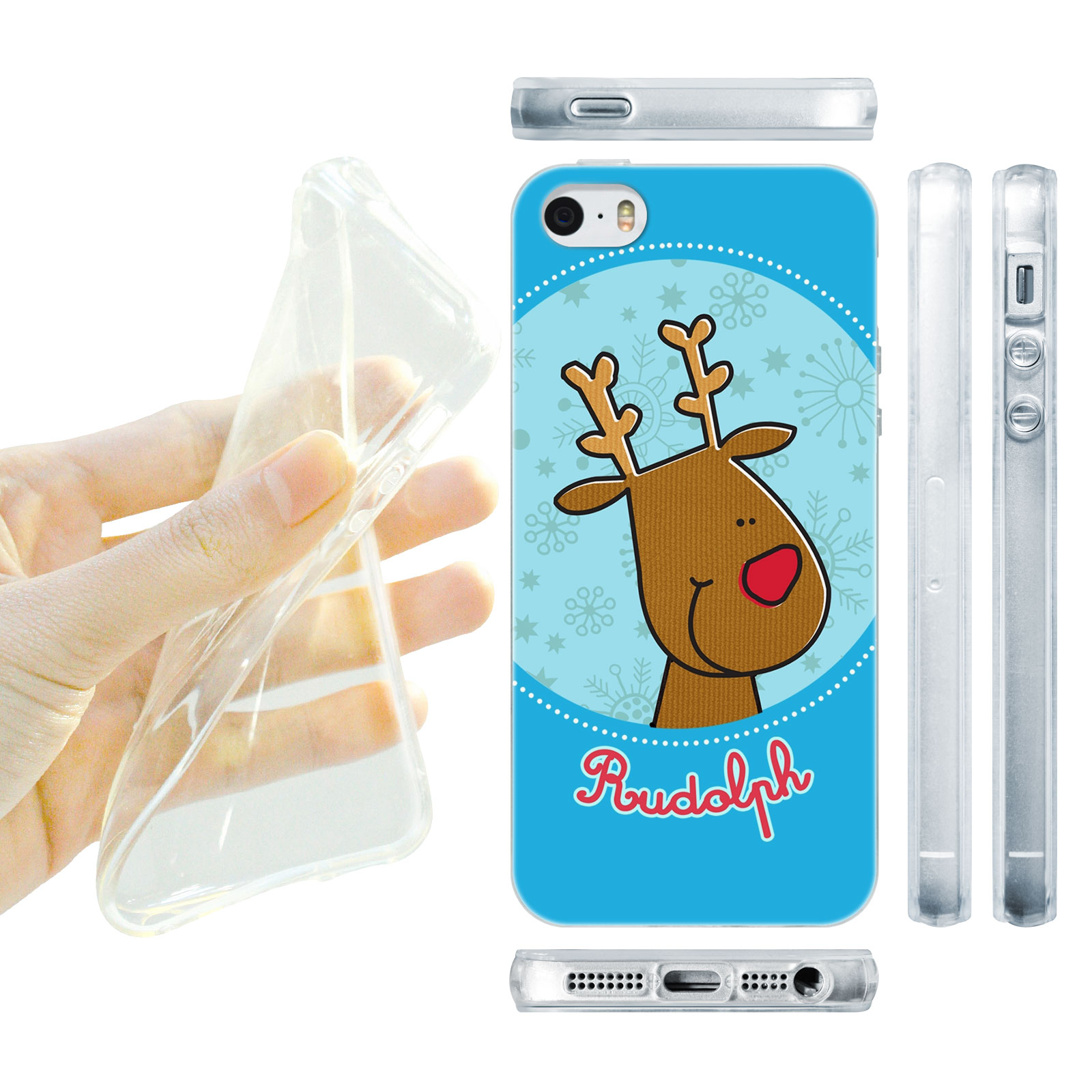 HEAD CASE silikonový obal na mobil Iphone 5/5S Vzor vánoce sob RUDOLF modrá barva