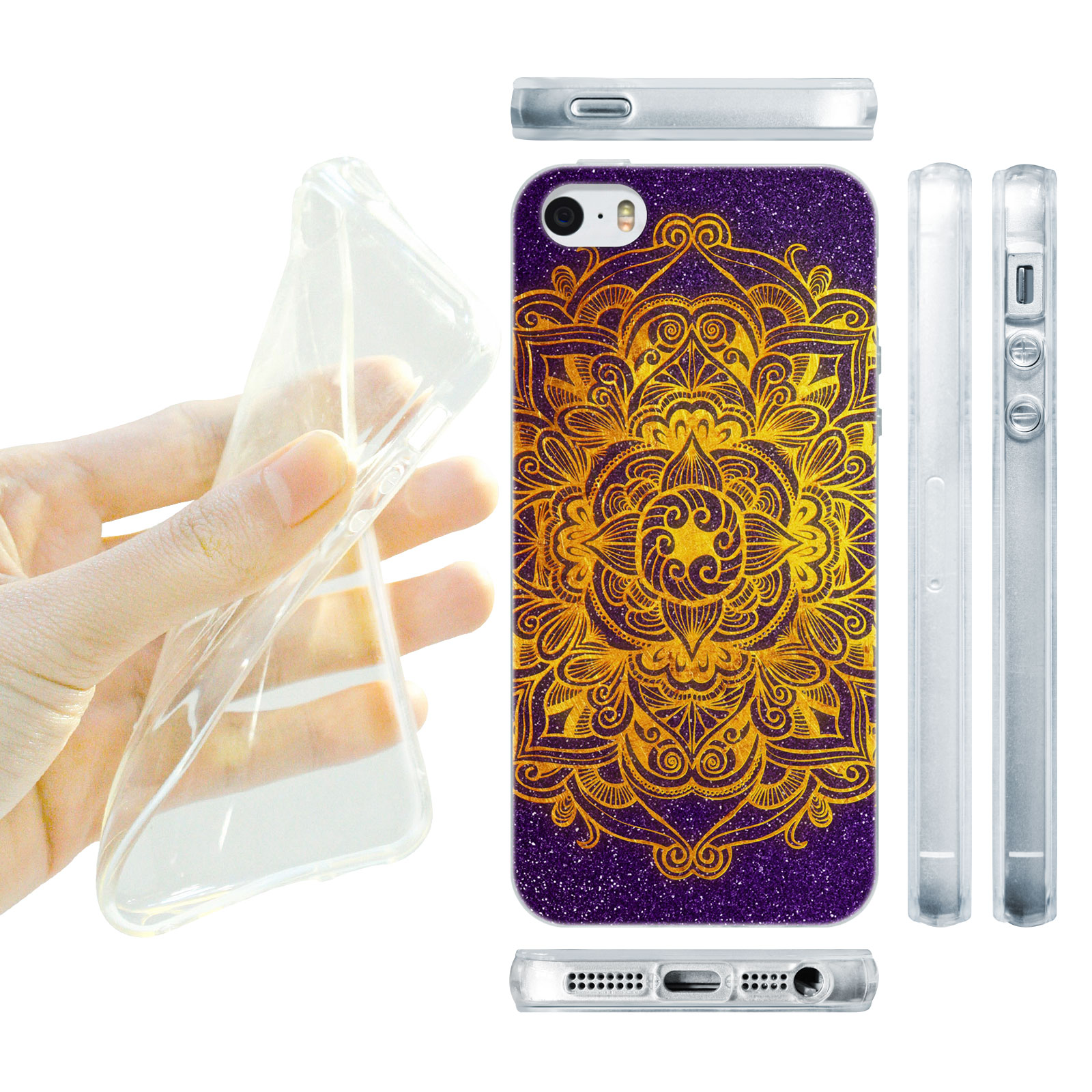 HEAD CASE silikonový obal na mobil Iphone 5/5S  barevná mandala fialová a žlutá