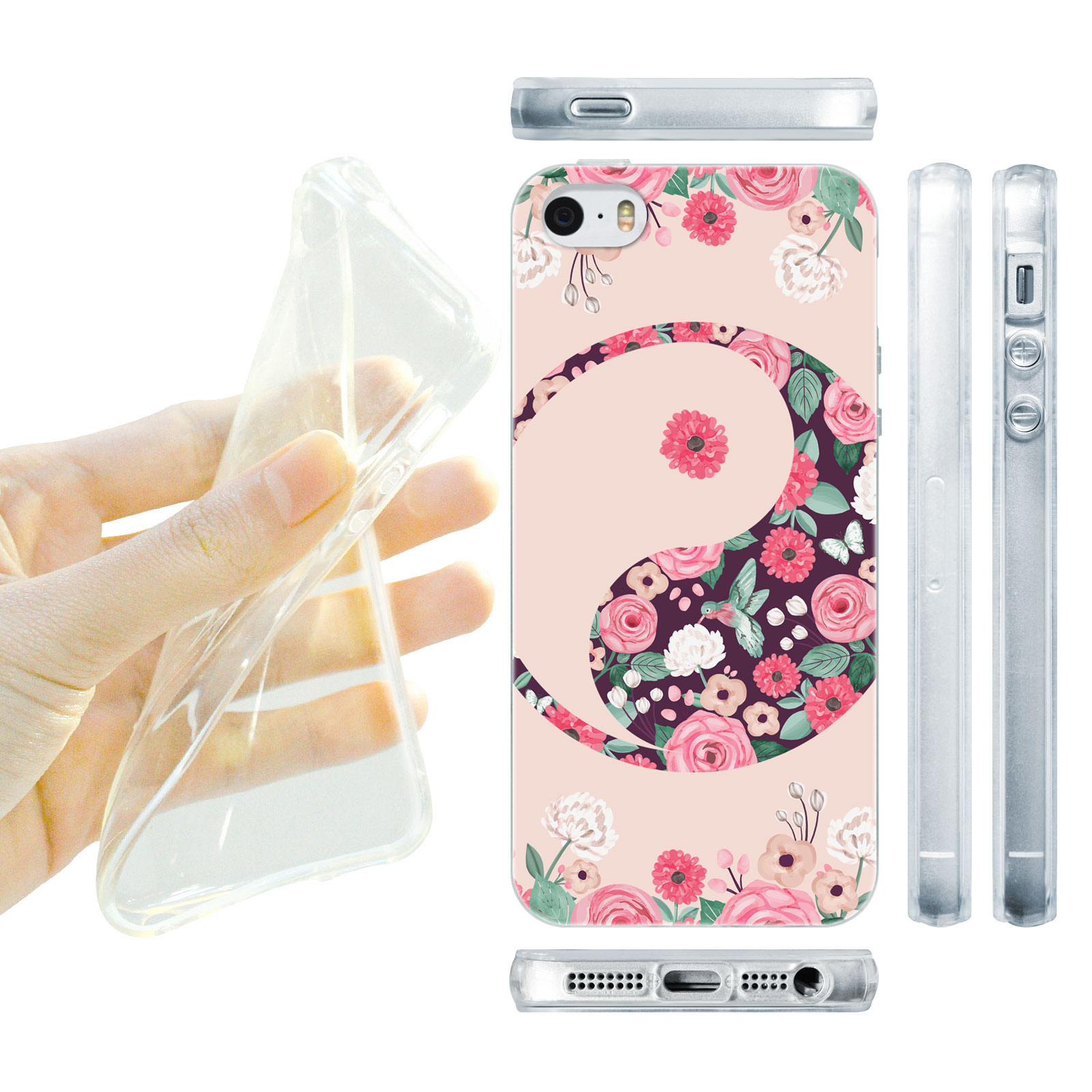 HEAD CASE silikonový obal na mobil Iphone 5/5S  Feng Shui Jing Jang  růžová floral