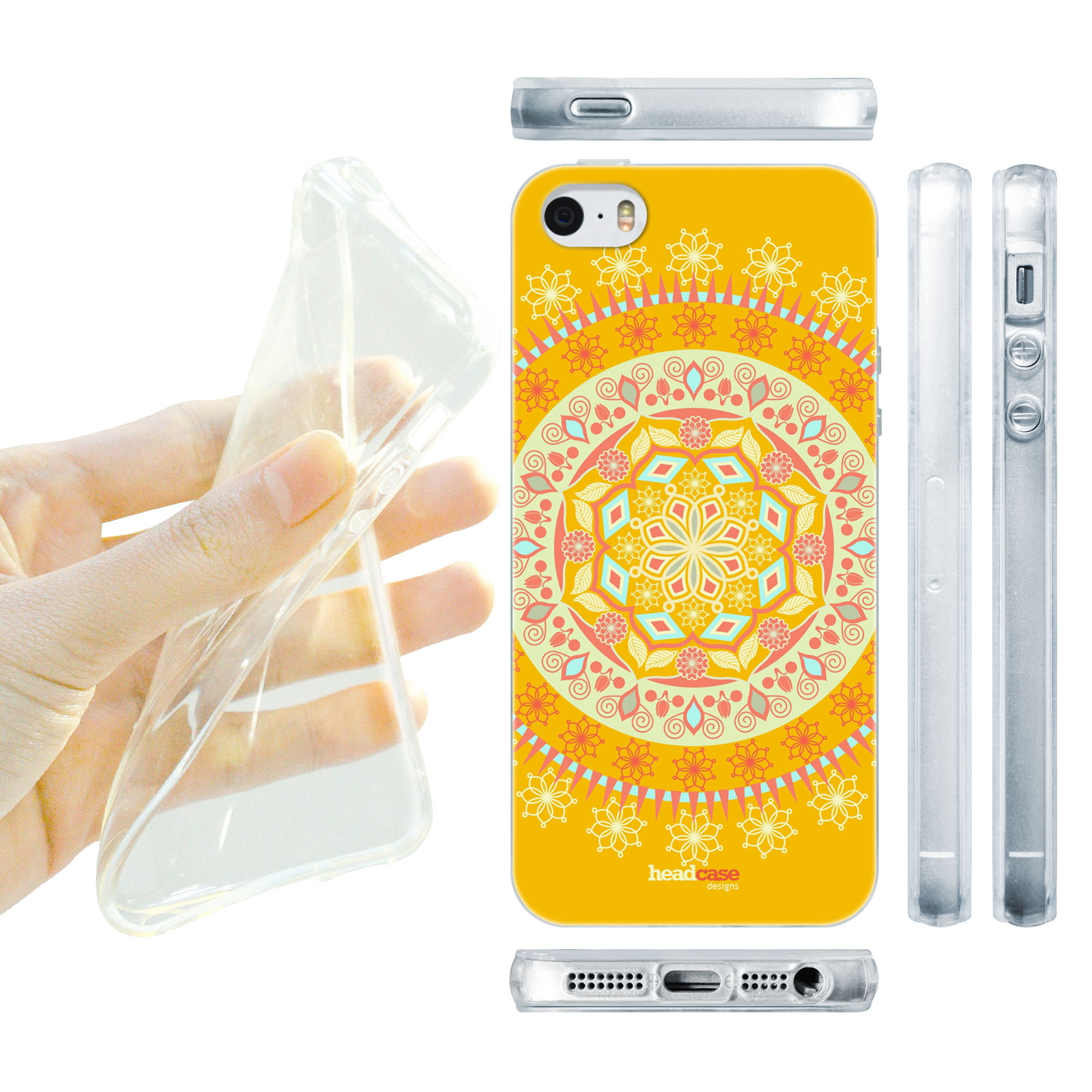 HEAD CASE silikonový obal na mobil Iphone 5/5S  vzor mandala indie žlutá barva