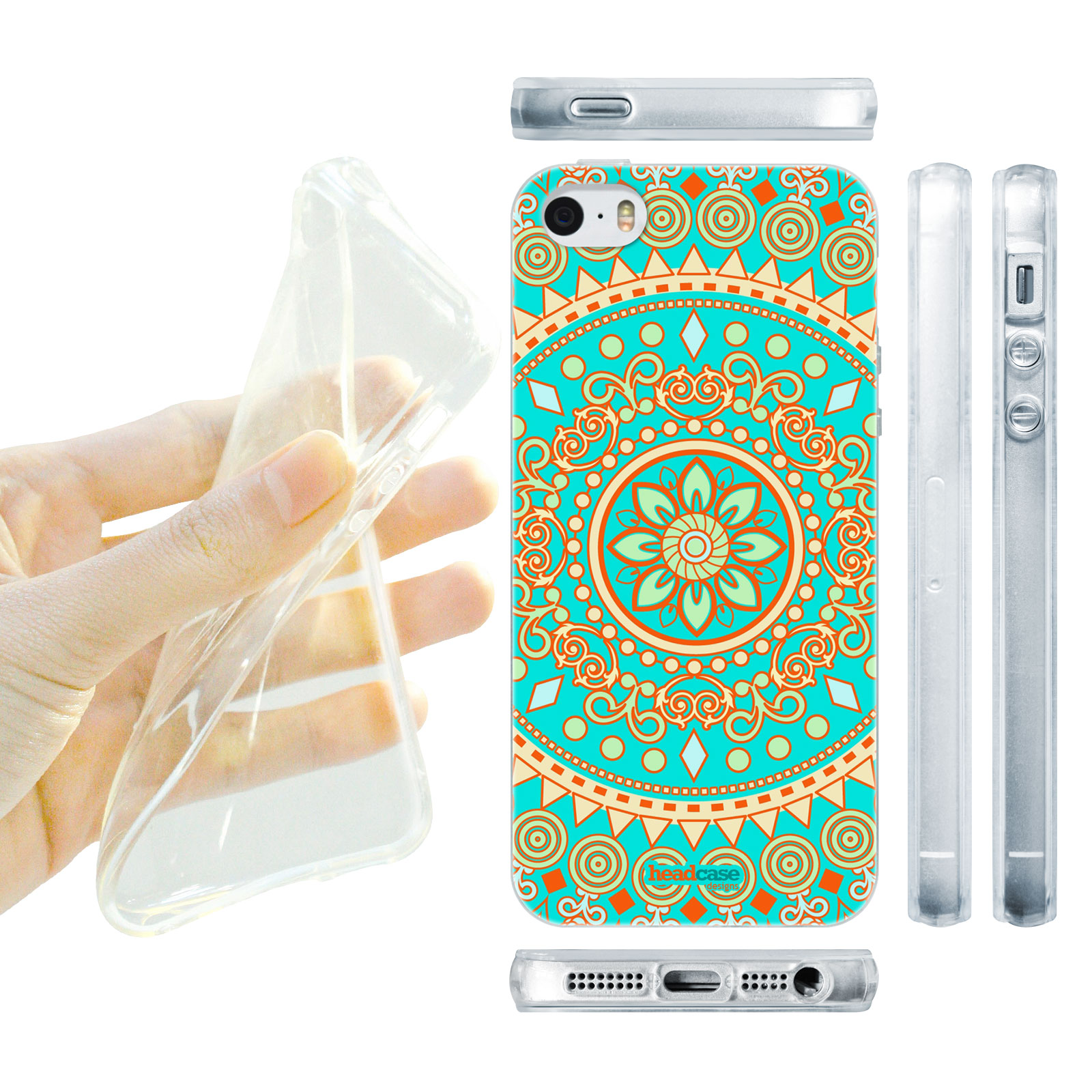 HEAD CASE silikonový obal na mobil Iphone 5/5S  vzor mandala Indie tyrkysová barva