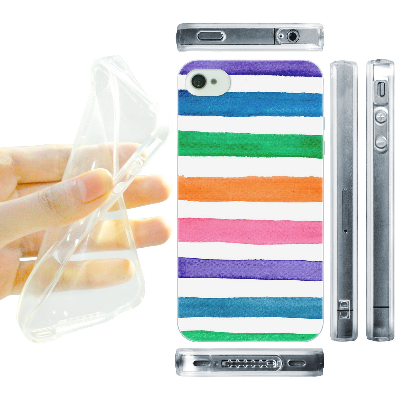 HEAD CASE silikonový obal na mobil Iphone 4/4S Vzor barevné pruhy barevná kombinace duha