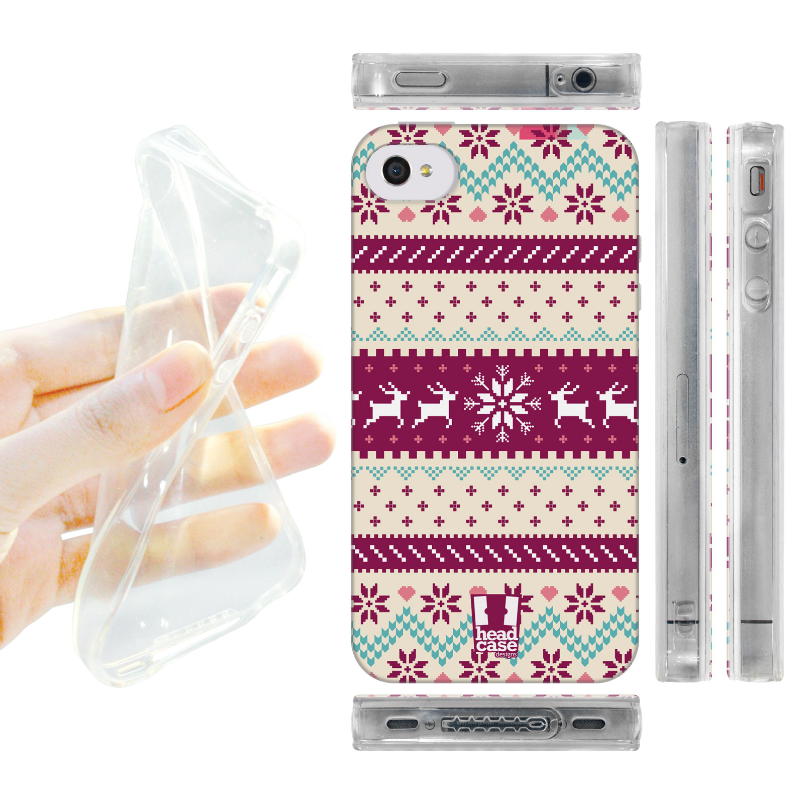 HEAD CASE silikonový obal na mobil Iphone 4/4S Vzor zima fialová a bílá vánoce