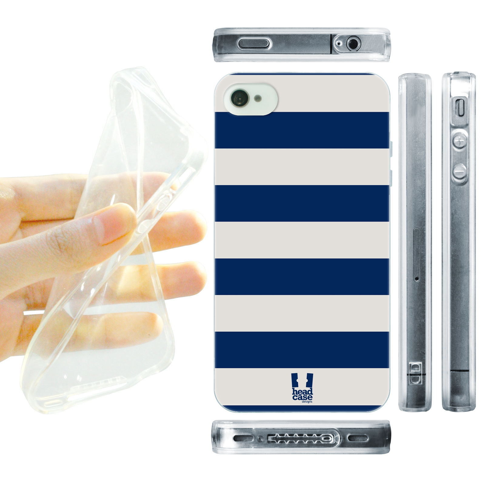 HEAD CASE silikonový obal na mobil Iphone 4/4S barevné pruhy modrá barva námořník