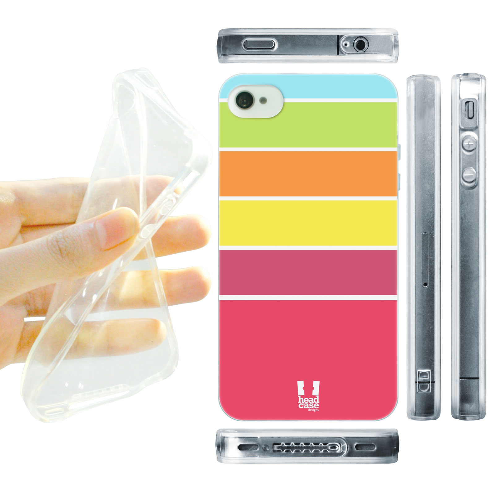 HEAD CASE silikonový obal na mobil Iphone 4/4S barevné pruhy růžová žlutá a zelená