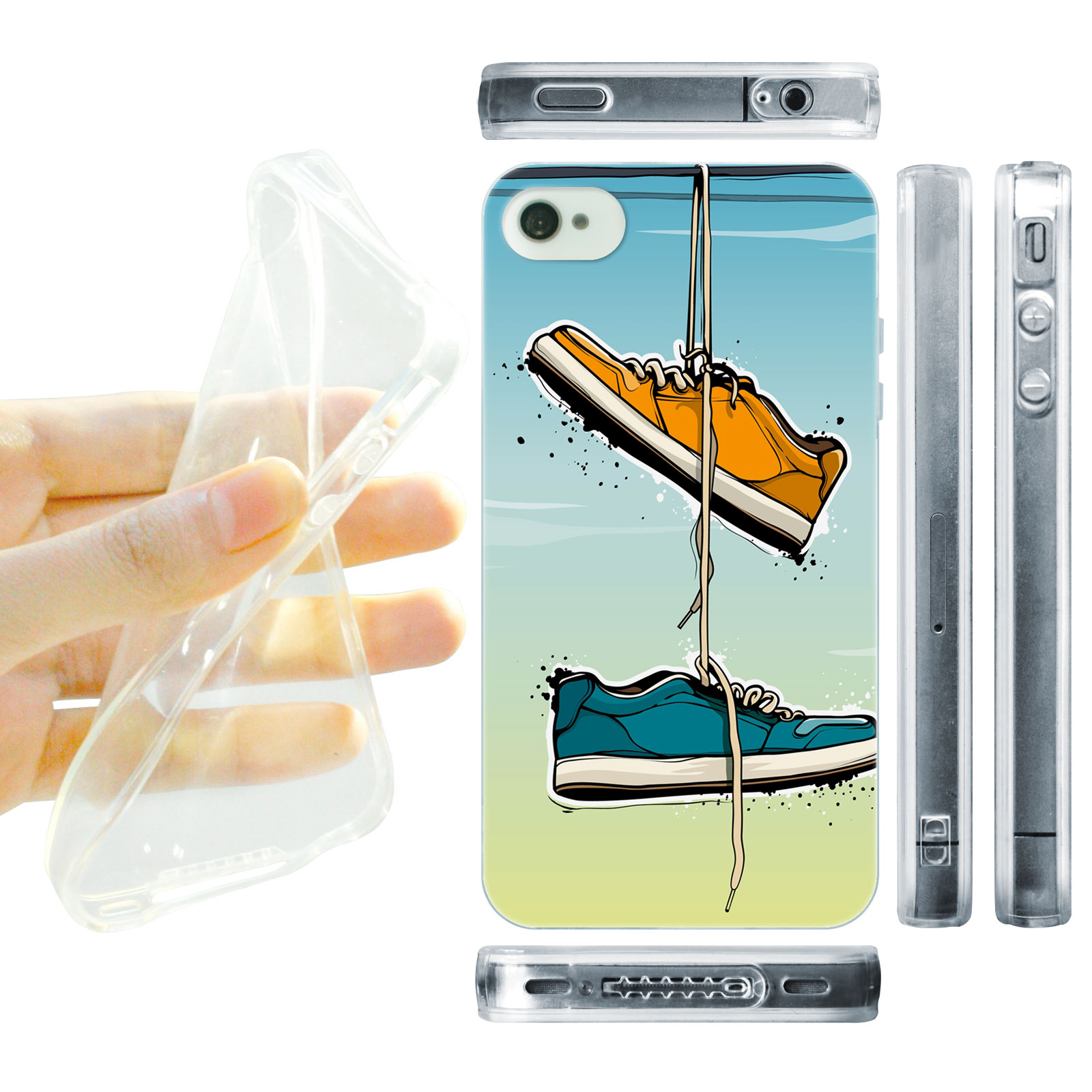 HEAD CASE silikonový obal na mobil Iphone 4/4S Urban styl Botičky tkaničky modrá a žlutá