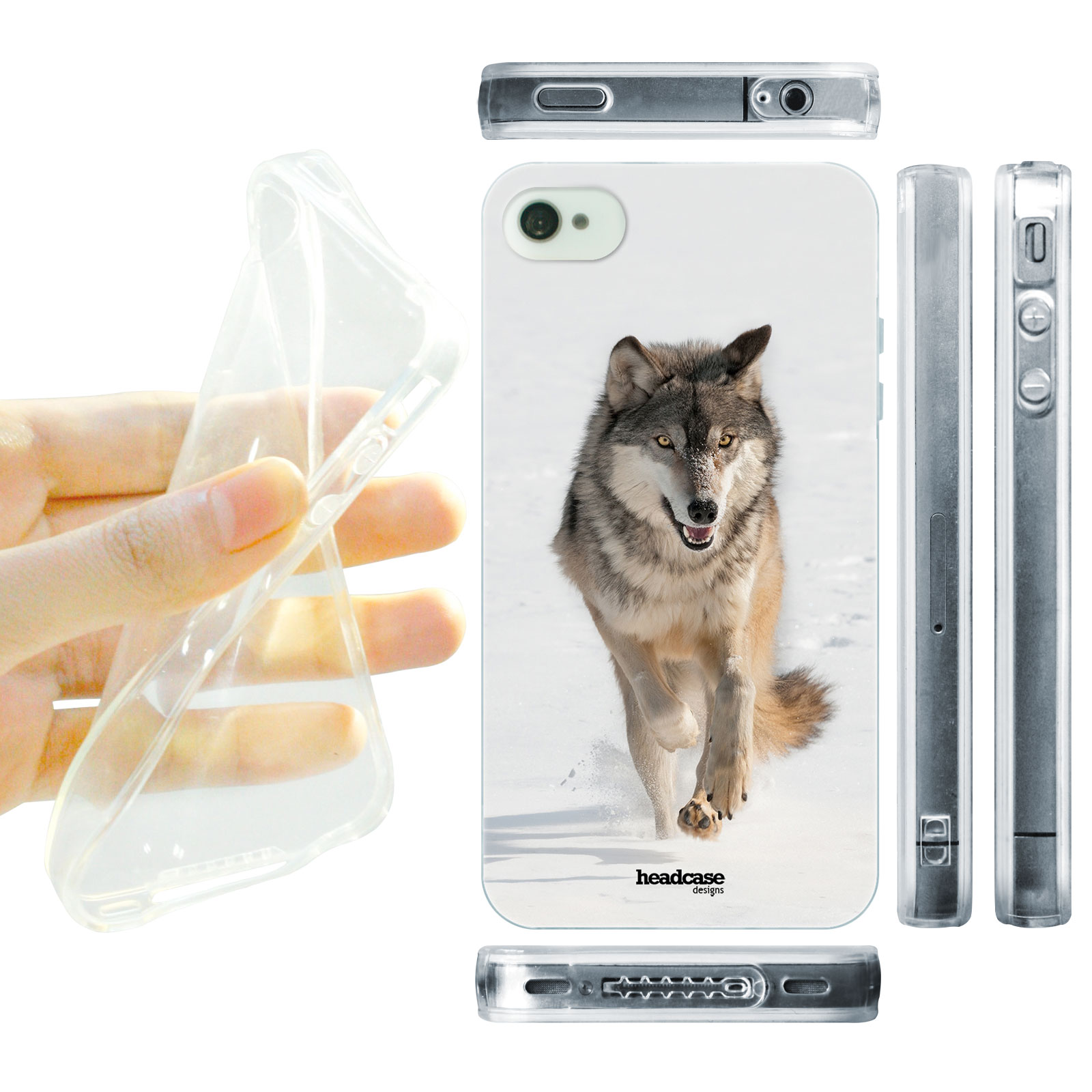 HEAD CASE silikonový obal na mobil Iphone 4/4S divočina šedá barva foto divoký vlk bílá