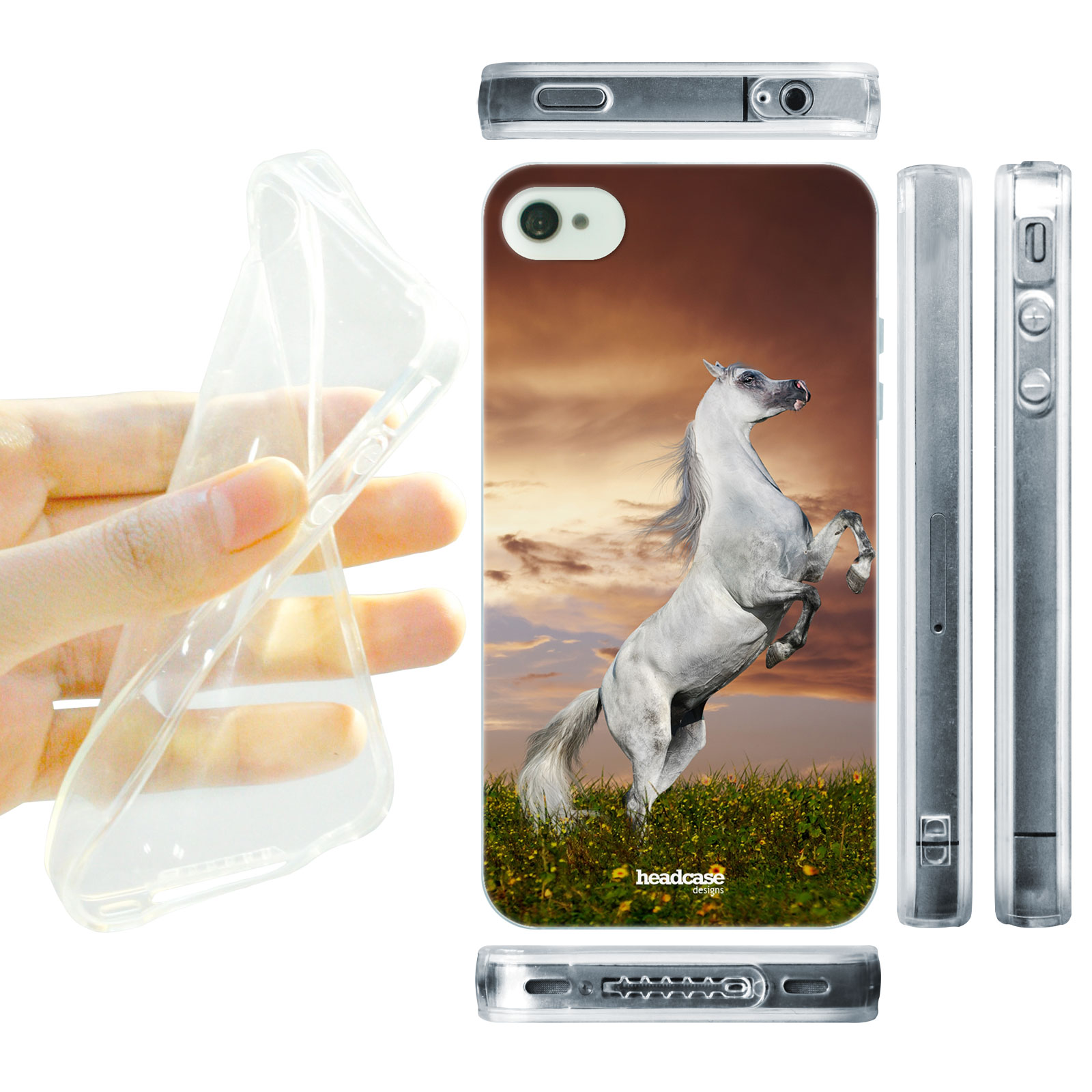 HEAD CASE silikonový obal na mobil Iphone 4/4S divočina bílá a hnědá divoký kůň