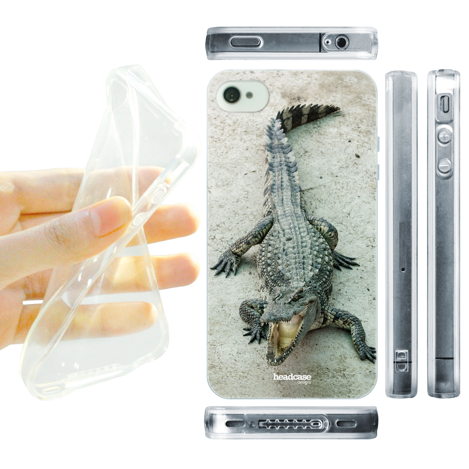 HEAD CASE silikonový obal na mobil Iphone 4/4S divočina krokodýl zelená barva foto