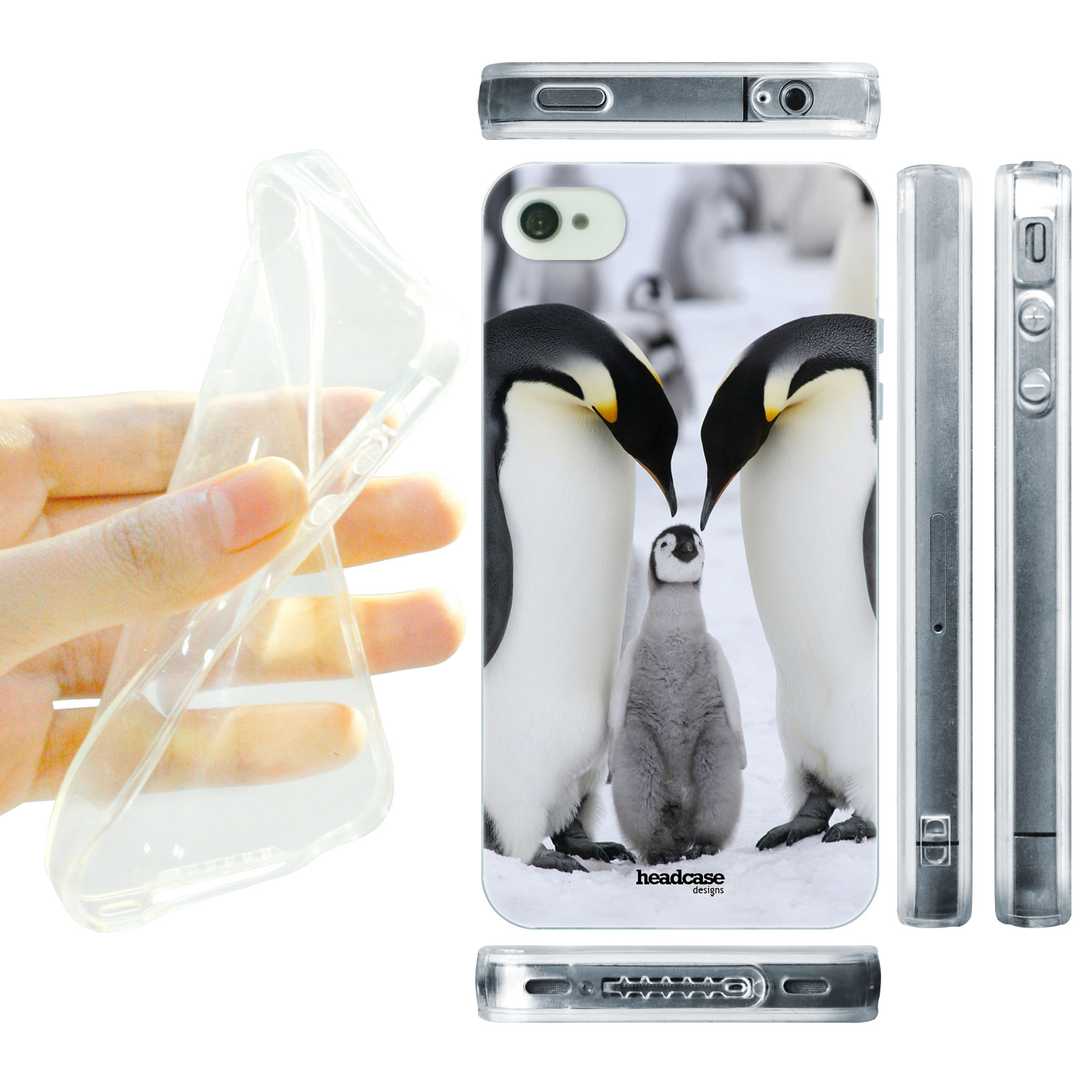 HEAD CASE silikonový obal na mobil Iphone 4/4S divočina zima malý tučňák rodinka bílá