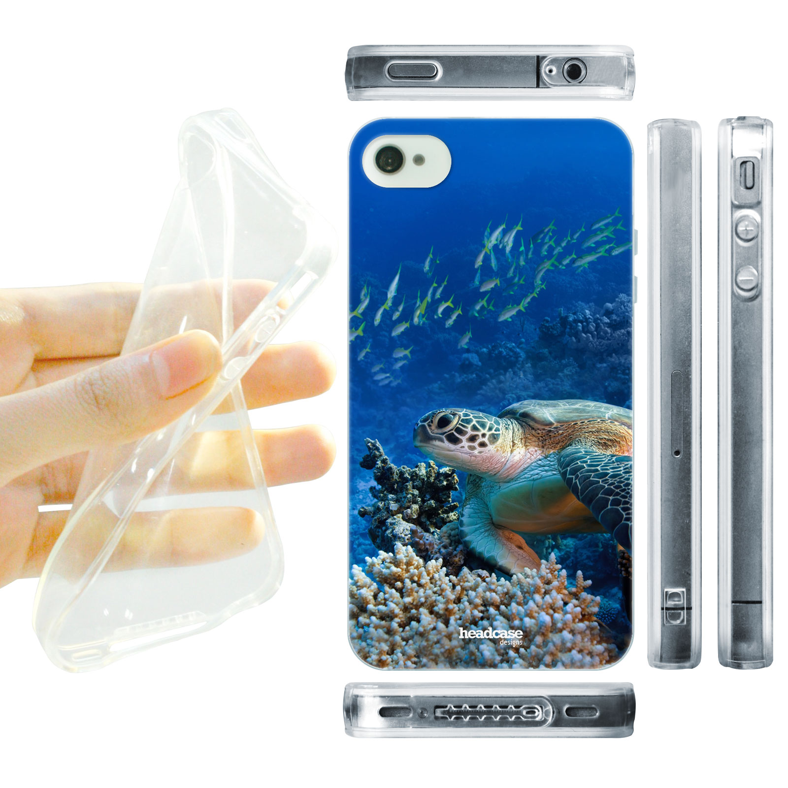 HEAD CASE silikonový obal na mobil Iphone 4/4S podmořský svět mořská želva modrá barva