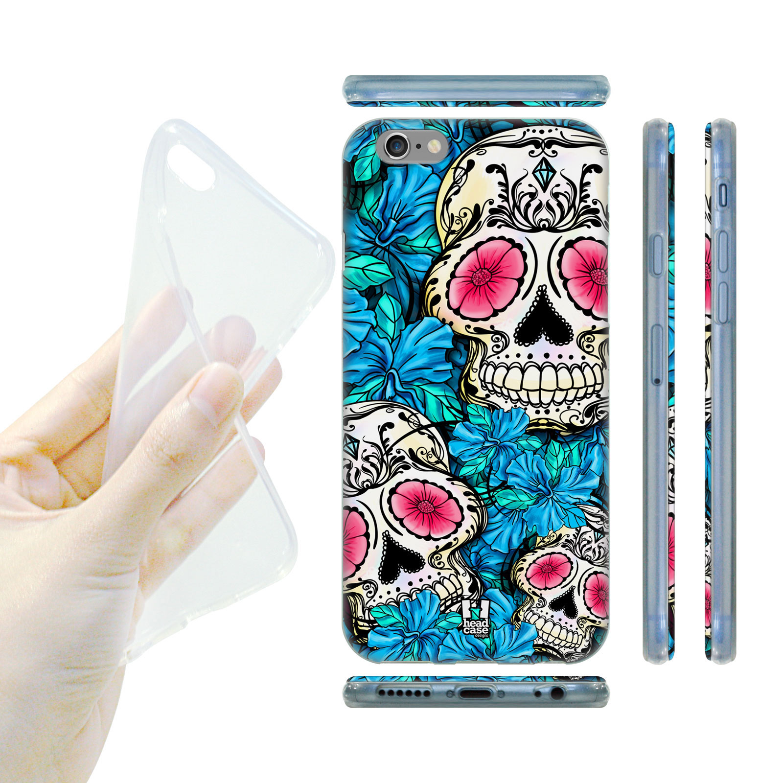 HEAD CASE silikonový obal na mobil Iphone 6/6S květiny a lebky modrá barva