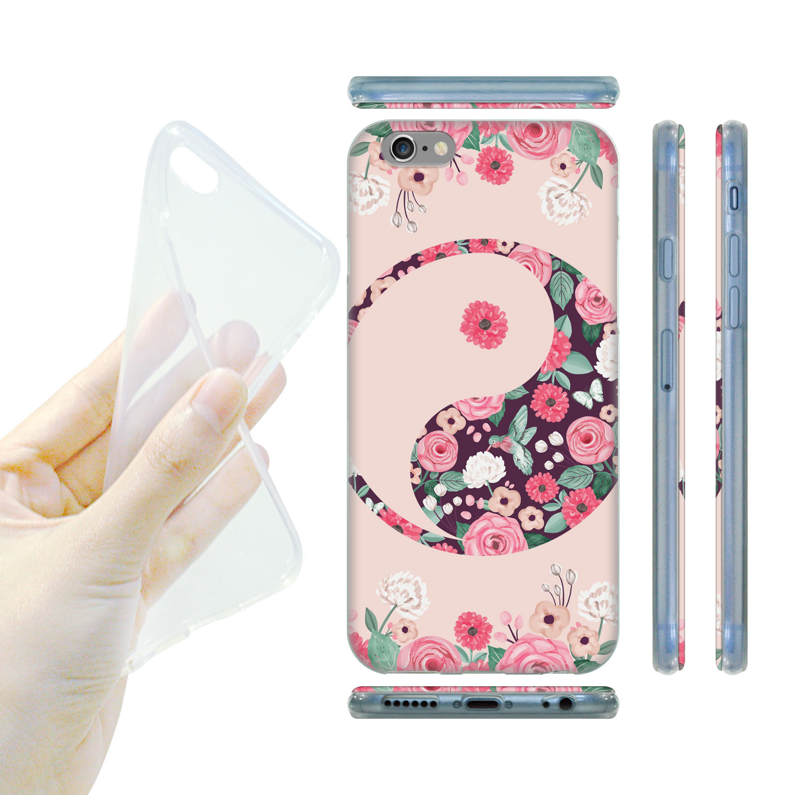HEAD CASE Silikonový obal na mobil Iphone 6/6S vzor JIN a JANG květy růžová