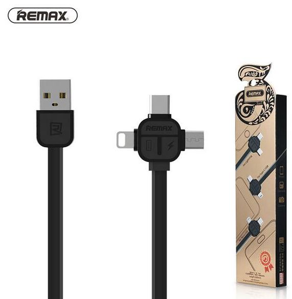 Remax datový a nabíjecí kabel 3v1 Lightning, USB-C, Micro USB černý