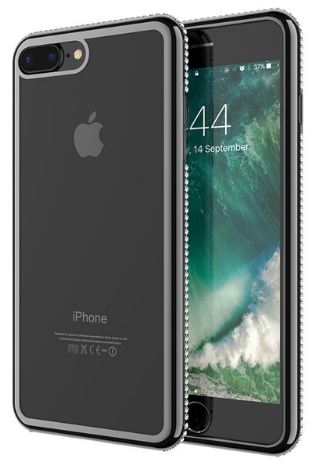 Obal, kryt Apple Iphone 7 černý okraj s kamínky čirá zadní část