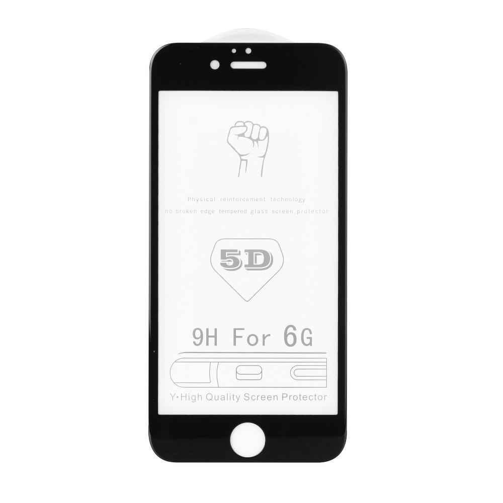 5D Tvrzené Sklo pro Apple Iphone 6 a 6S plné krycí sklo černé okraje