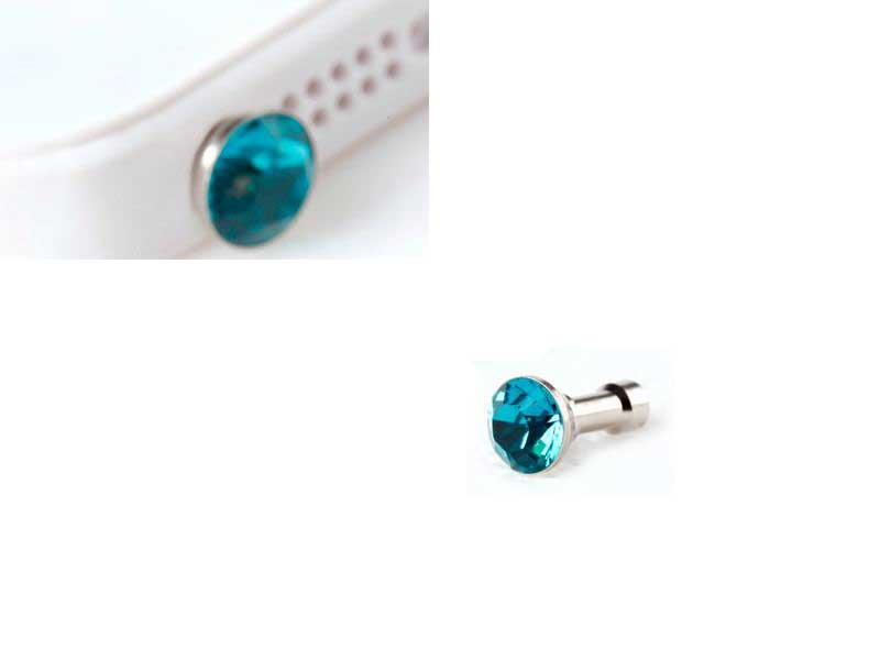 Ozdobný kamínek pro mobil 3.5 mm výstup na sluchátka modrý