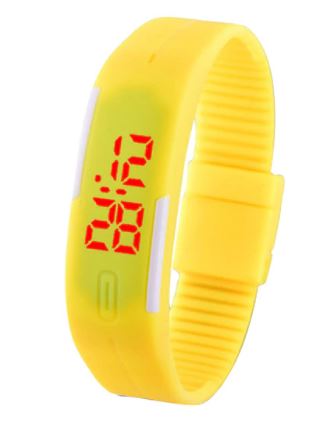 Sportovní LED hodinky silikonový náramek žlutá barva