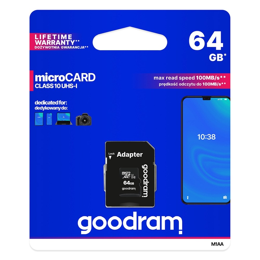 Micro SD karta Goodram Class 10 UHS / 100MB/s s adaptérem 64 GB