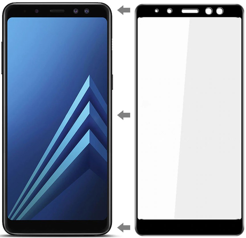3D Tvrzené, ochranné sklo pro mobil Samsung Galaxy A8 2018 černé okraje