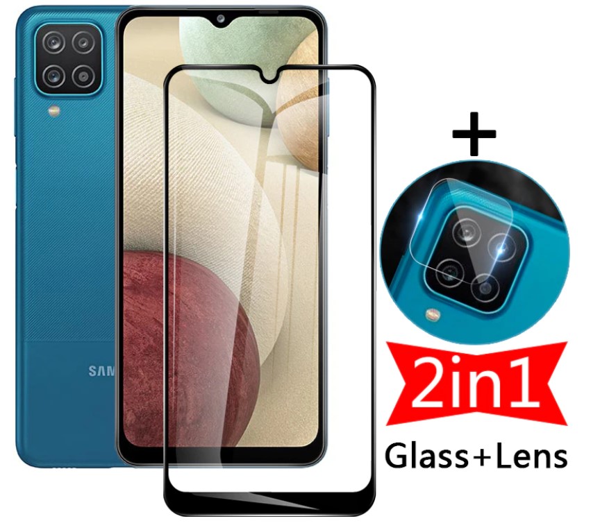 3D Ochranné tvrzené sklo pro mobil Samsug Galaxy A12 černé okraje + fólie čočka